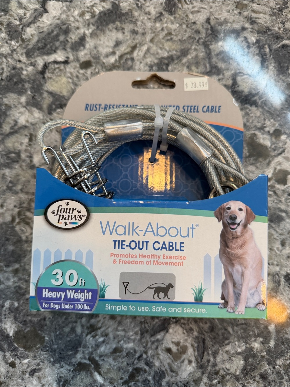 Walk-About Tie out cable for dog - 30 feet heavyweight for dogs under 100 pounds